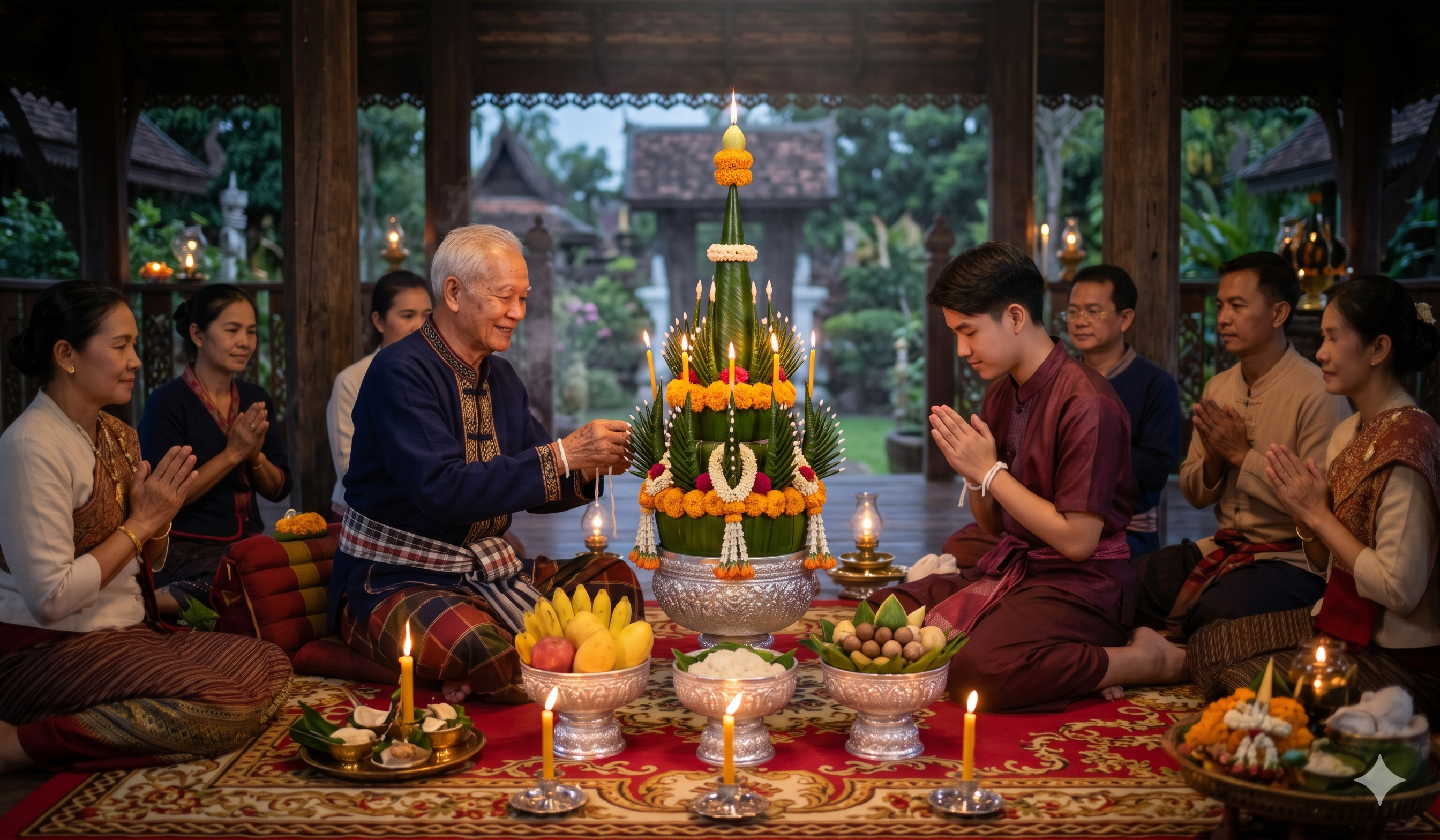 Lanna sukhwan ceremony sacred thread offerings