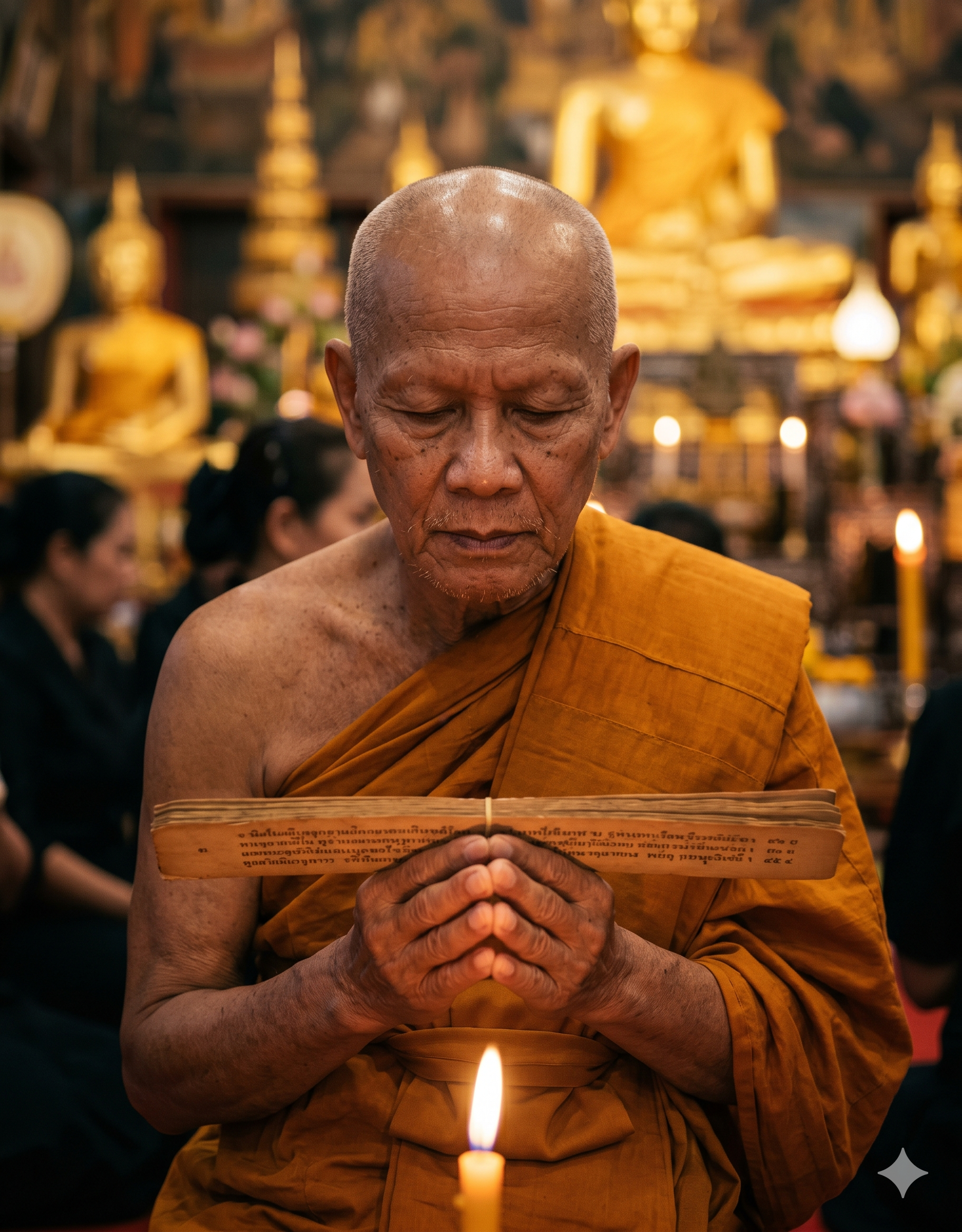 Buddhist monks performing funeral rites at a Thai temple