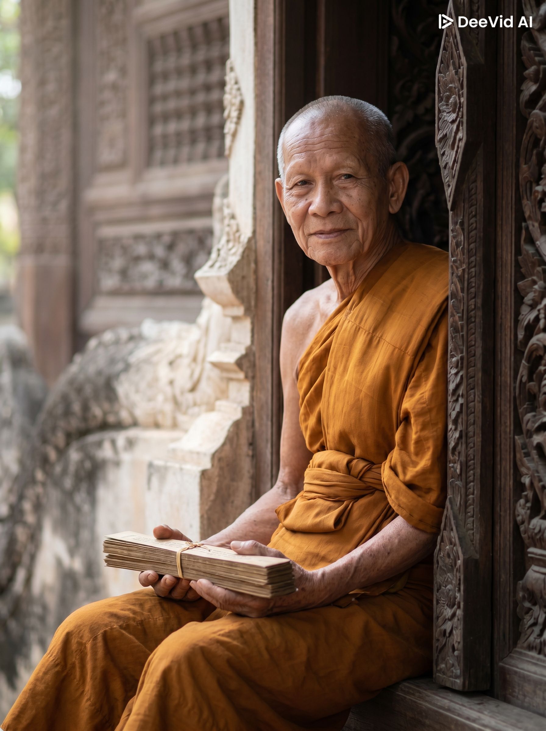 Lanna monk in traditional northern Thai robes